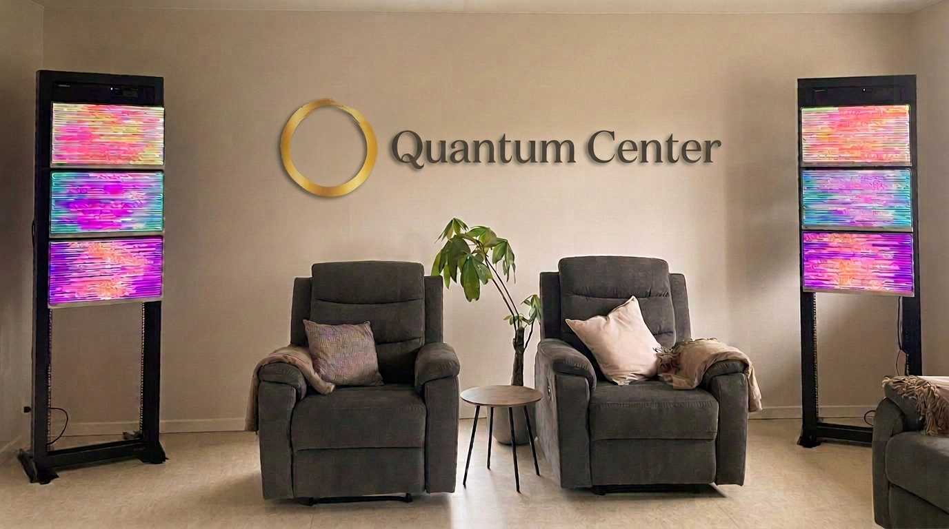 Quantum Center — to hvilestole med EESystem og vores logo på væggen